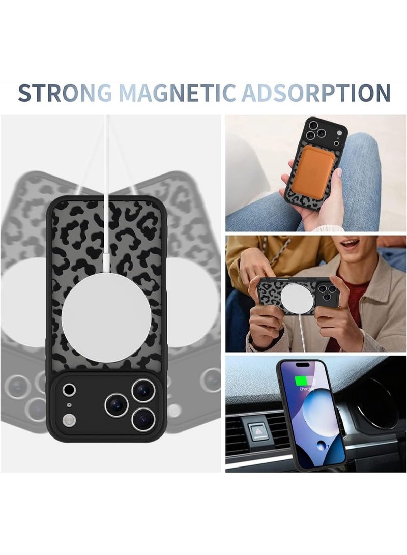 حافظة مصنوعة لهاتف iPhone 17 Pro Max [متوافقة مع MagSafe] تصميم بنمط الفهد الأسود للنساء والفتيات والرجال، ممتص للصدمات ناعم من البولي يوريثان الحراري، غطاء خلفي صلب من البولي كربونات مضاد للسقوط ومضاد للصدمات، غطاء مغناطيسي نحيف - Image 3