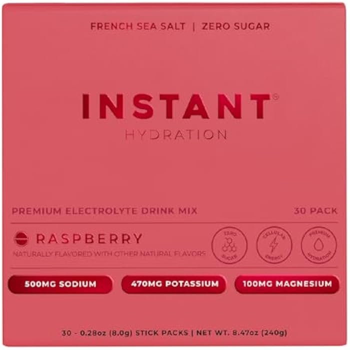 Instant Hydration Electrolytes Powder Packets - Raspberry Electrolyte Drink Mix - Zero Sugar - Keto, Vegan, Gluten-Free, Non-GMO - Boost Recovery, Brain Health, Muscle & Tissue Support- 30 Sticks - Image 1