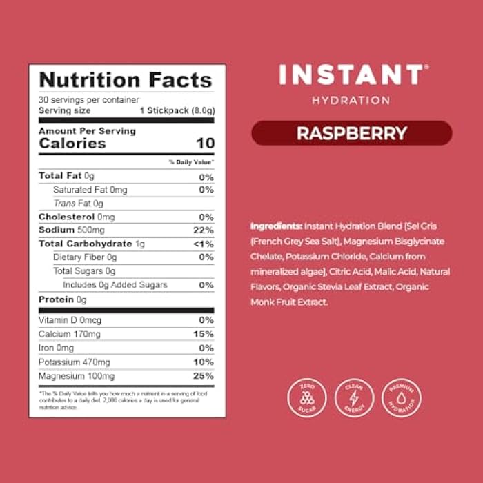 Instant Hydration Electrolytes Powder Packets - Raspberry Electrolyte Drink Mix - Zero Sugar - Keto, Vegan, Gluten-Free, Non-GMO - Boost Recovery, Brain Health, Muscle & Tissue Support- 30 Sticks - Image 5