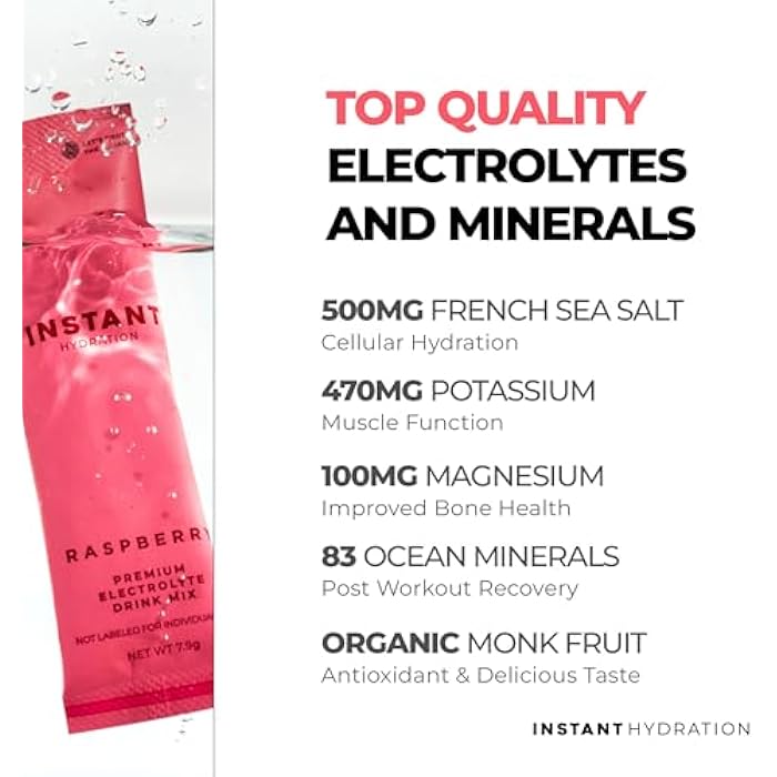 Instant Hydration Electrolytes Powder Packets - Raspberry Electrolyte Drink Mix - Zero Sugar - Keto, Vegan, Gluten-Free, Non-GMO - Boost Recovery, Brain Health, Muscle & Tissue Support- 30 Sticks - Image 4