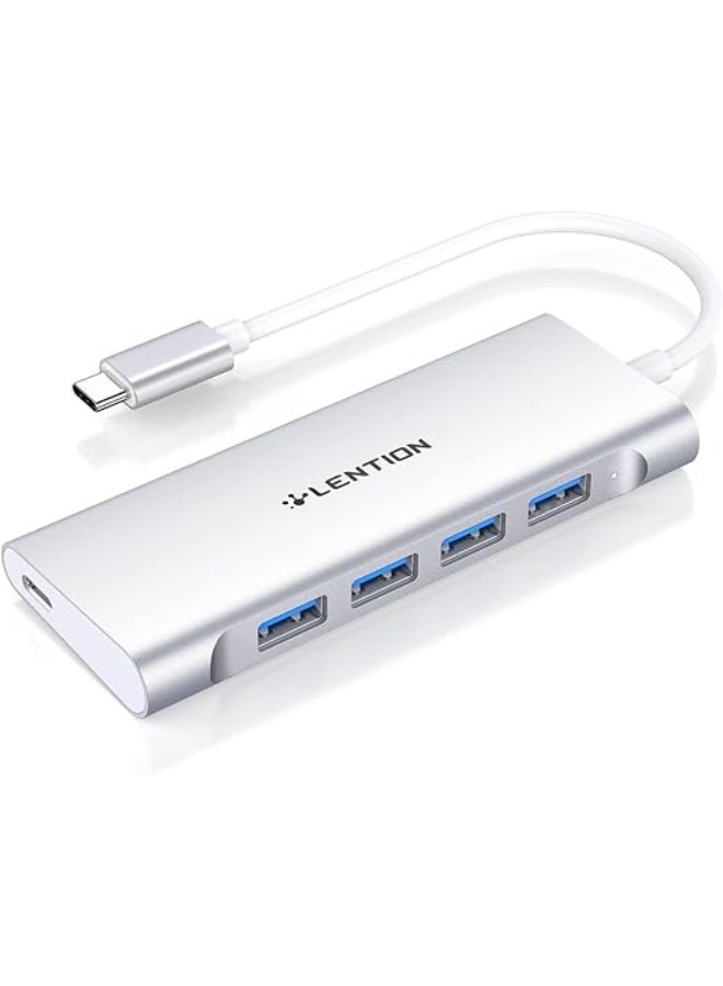 LENTION USB C Hub with 4 USB 3.0 Ports and Type C Charging Compatible 2025-2016 MacBook Pro 13/14/15/16, New Mac Air, Surface Book 3/Go, Chromebook, More, Stable Driver Adapter (CB-C31, Silver) - Image 1