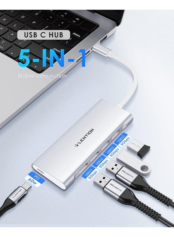 LENTION USB C Hub with 4 USB 3.0 Ports and Type C Charging Compatible 2025-2016 MacBook Pro 13/14/15/16, New Mac Air, Surface Book 3/Go, Chromebook, More, Stable Driver Adapter (CB-C31, Silver) - Image 5