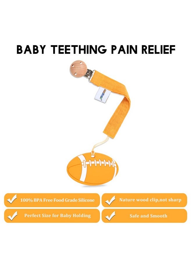 AmazingM Baby Food Grade Silicone Sports Shape Teether Toy with Pacifier clip Holder,Teething Pain Relief Toys Gift Set for 3 Months+ Boys and Girls,Freezer Safe,BPA Free (American Football) - Image 3