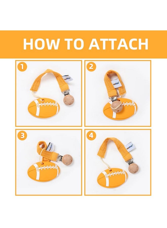 AmazingM Baby Food Grade Silicone Sports Shape Teether Toy with Pacifier clip Holder,Teething Pain Relief Toys Gift Set for 3 Months+ Boys and Girls,Freezer Safe,BPA Free (American Football) - Image 4
