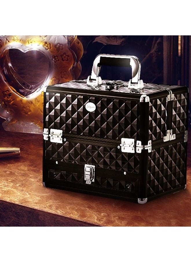 Joligrace - Makeup Train Cases Professional Travel Makeup Cosmetic Cases Organizer Portable Box with Drawer Black - Image 1