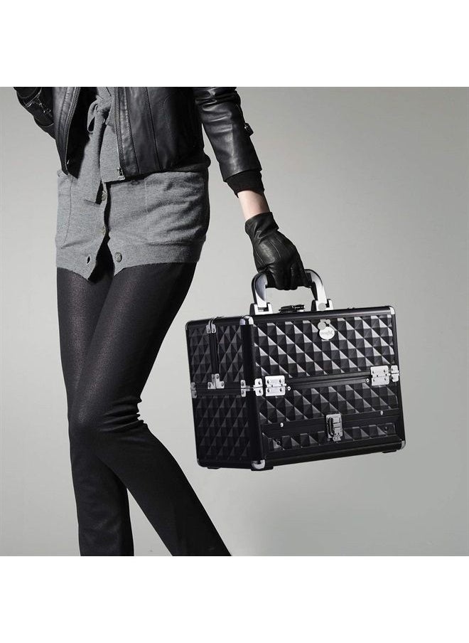 Joligrace - Makeup Train Cases Professional Travel Makeup Cosmetic Cases Organizer Portable Box with Drawer Black - Image 1
