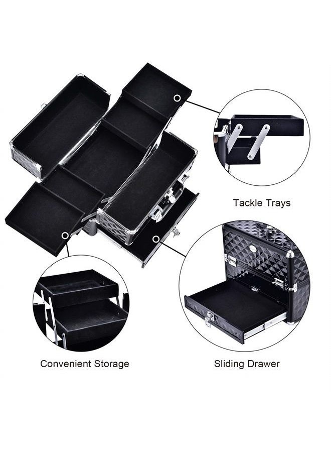Joligrace - Makeup Train Cases Professional Travel Makeup Cosmetic Cases Organizer Portable Box with Drawer Black - Image 1
