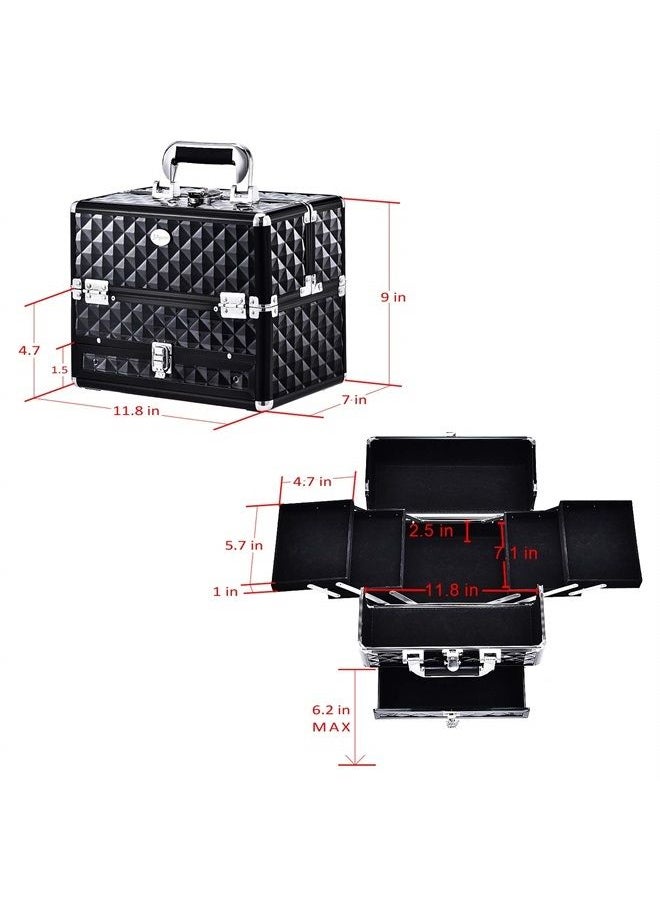 Joligrace - Makeup Train Cases Professional Travel Makeup Cosmetic Cases Organizer Portable Box with Drawer Black - Image 1