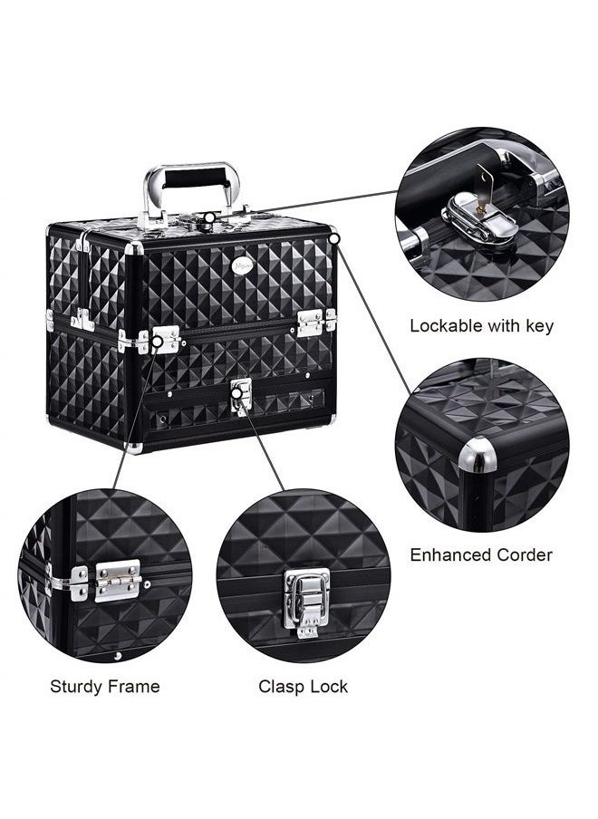 Joligrace - Makeup Train Cases Professional Travel Makeup Cosmetic Cases Organizer Portable Box with Drawer Black - Image 1