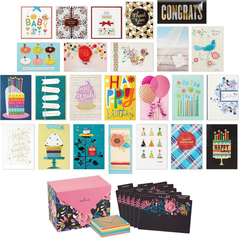 Hallmark Pack of 24 Handmade Assorted Boxed Greeting Cards - Modern Floral Design for Various Occasions - Image 1