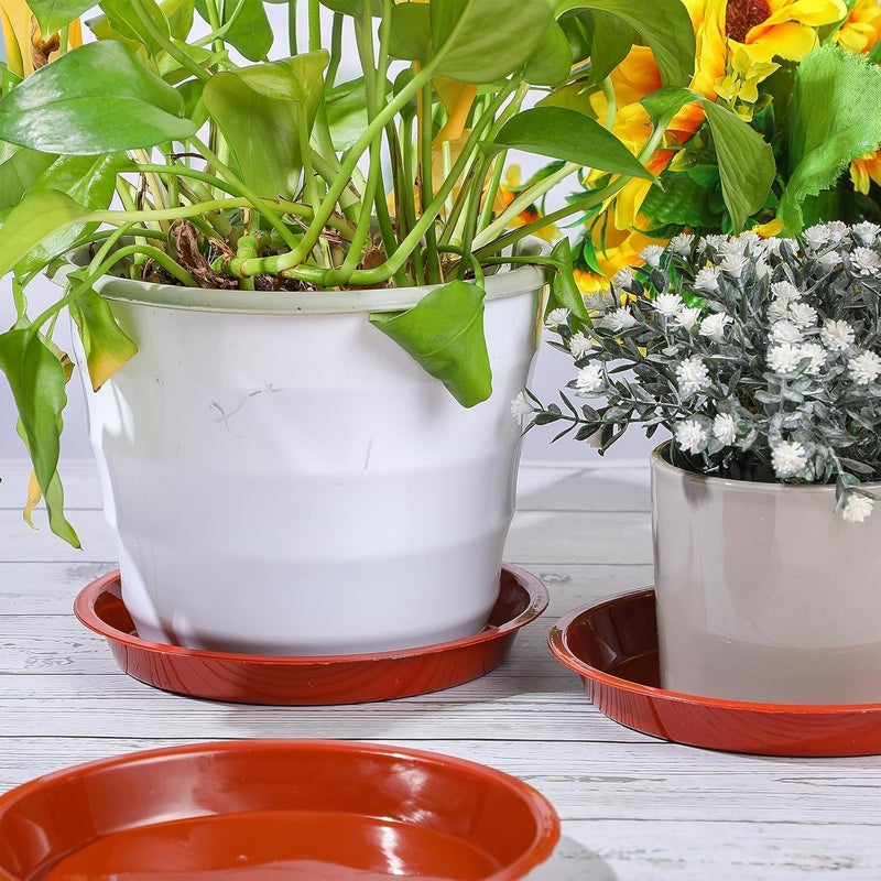 SAGREENY 12 Pack Bottom 12 Inch Plant Saucers for Indoors Outdoors Plastic Plant Water Catcher Trays No Holes Round Flower Pot Drip Trays, Heavy Duty Plant Pot Saucers Water Drainage Trays, Terracotta - Image 3