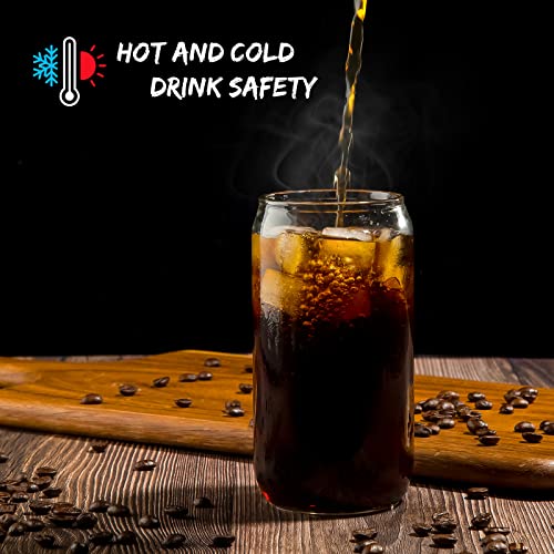 SENTVEND 16 Oz Drinking Glasses with Bamboo Lids and Glass Straw - 8 Pcs Glass Cups Beer Ice Coffee Glasses Cute Aesthetic Cup Great for Coffee Bar Accessories Include 2 Cleaning Brushes - Image 5