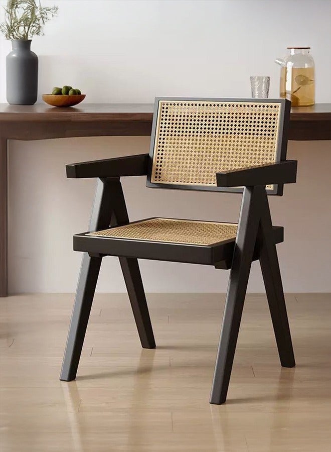 شو وو كرسي عتيق، كرسي شانديغار بمقعد ومسند ظهر من الخيزران لغرفة الطعام، غرفة المعيشة، المكتب المنزلي، المقهى. - Image 1