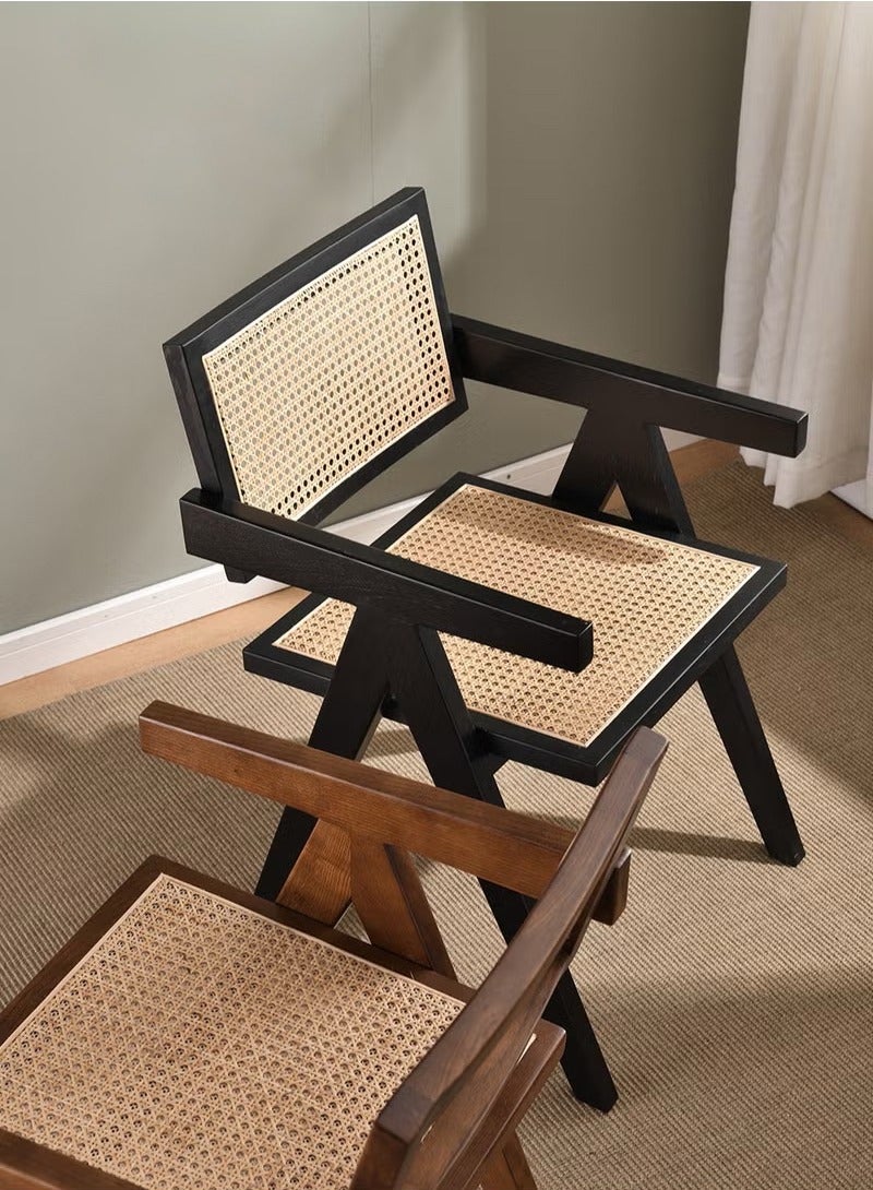 شو وو كرسي عتيق، كرسي شانديغار بمقعد ومسند ظهر من الخيزران لغرفة الطعام، غرفة المعيشة، المكتب المنزلي، المقهى. - Image 3