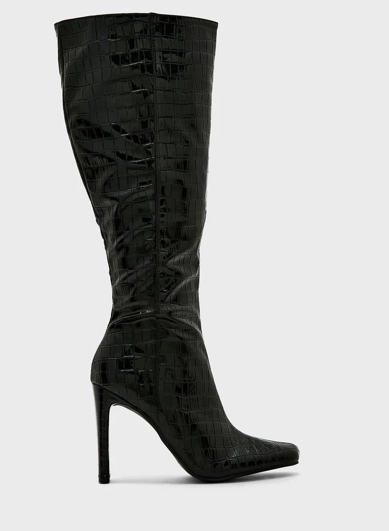 Ginger Black Croc Patent  High Heel Point Toe Boot
