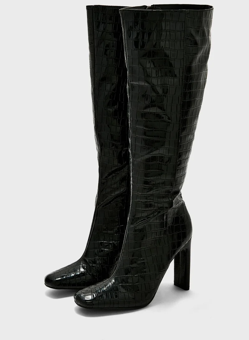Ginger Black Croc Patent  High Heel Point Toe Boot