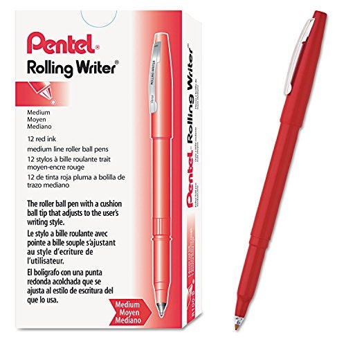 Pentel Rolling Writer Pen, 0.8 Millimeter Cushion Ball Tip, Red Ink, Box of 12 (R100-B) - Image 2