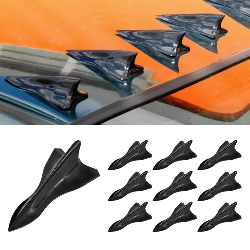 QKYS 10PCS SelfAdhesive Car Diffuser Shark Fin Kit Waterproof Air Vortex Generator Compatible with Pointed Spoiler Roof Wing Car Exterior Decoration Accessories Universal for Most Cars Black - Image 3