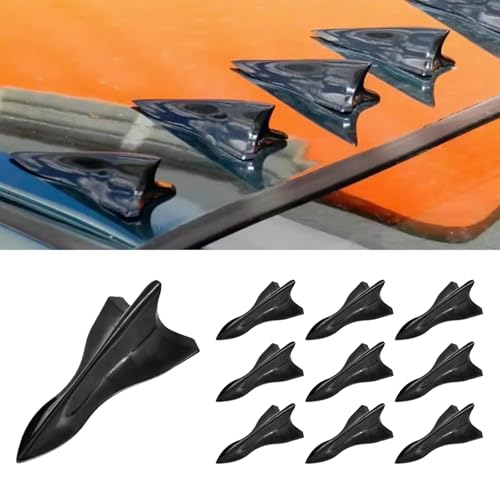 QKYS 10PCS SelfAdhesive Car Diffuser Shark Fin Kit Waterproof Air Vortex Generator Compatible with Pointed Spoiler Roof Wing Car Exterior Decoration Accessories Universal for Most Cars Black - Image 1