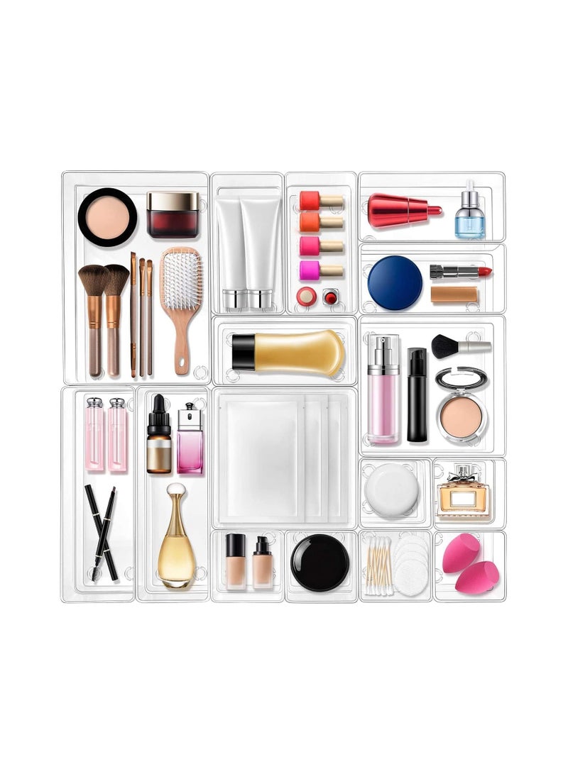 Dubkart 16 Pcs Desk Drawer Organizers Trays Set Clear Plastic Storage Bins Bathroom Drawer Tray Dividers Vanity Trays Organizer for Bedroom Dresser Makeup Kitchen Utensil Office - Image 3