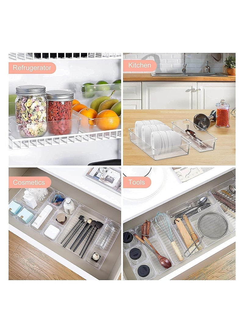 Dubkart 16 Pcs Desk Drawer Organizers Trays Set Clear Plastic Storage Bins Bathroom Drawer Tray Dividers Vanity Trays Organizer for Bedroom Dresser Makeup Kitchen Utensil Office - Image 4