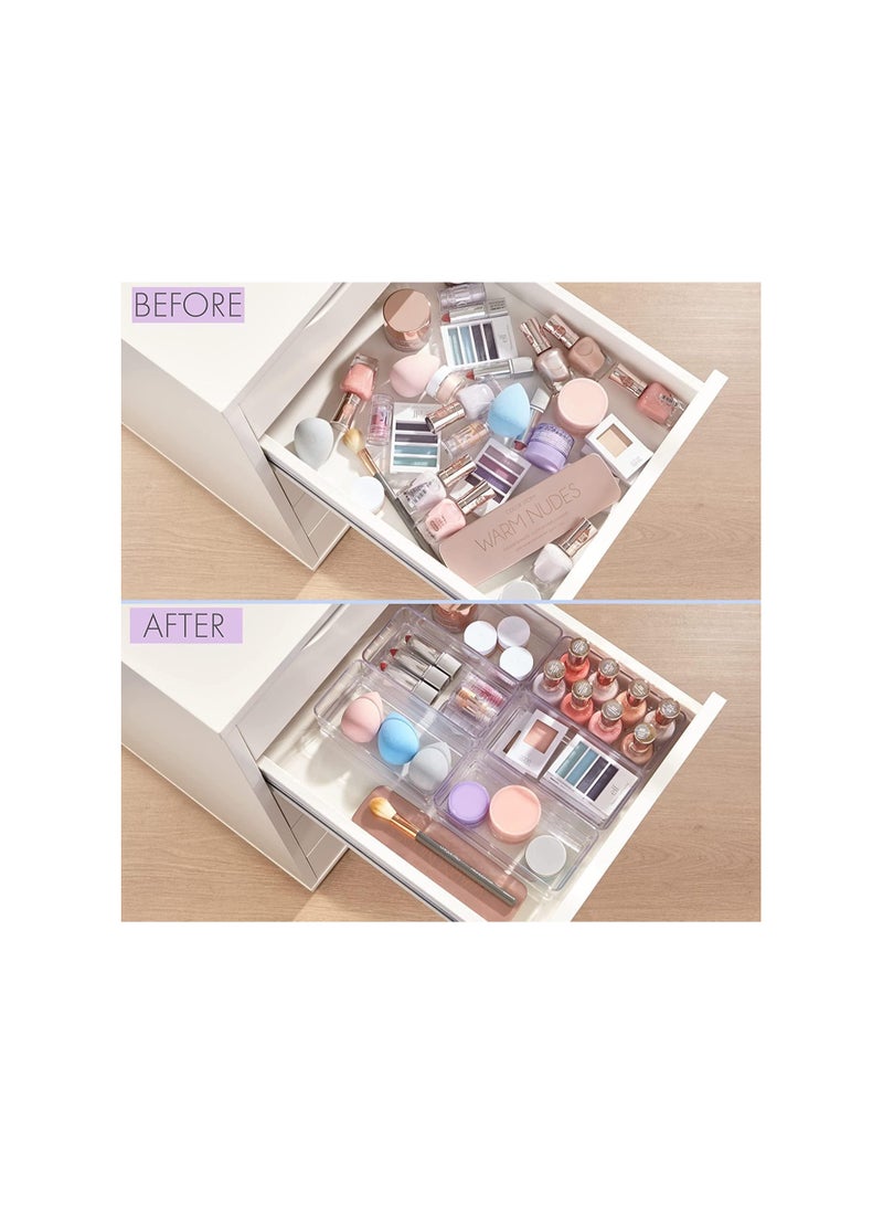 Dubkart 16 Pcs Desk Drawer Organizers Trays Set Clear Plastic Storage Bins Bathroom Drawer Tray Dividers Vanity Trays Organizer for Bedroom Dresser Makeup Kitchen Utensil Office - Image 2