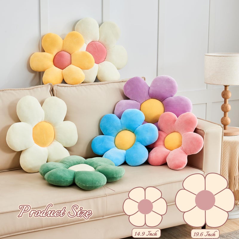 Kcvvcr White Yellow Flower Pillow, 14.9" Cute Flower Shaped Floor Pillow, Aesthetic Floral Plush Daisy Decorative Throw Pillows for Bed Sofa Couch - Image 2