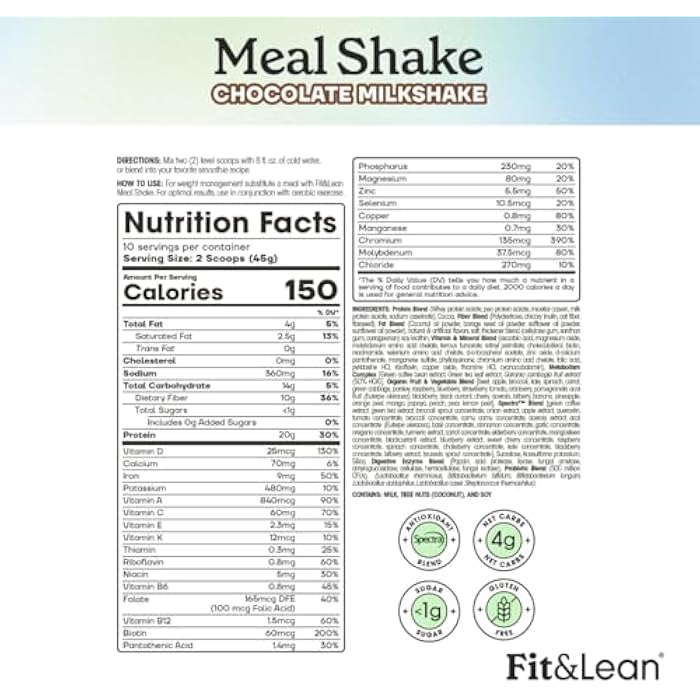 Fit & Lean Meal Shake, Fat Burning Meal Replacement, Protein, Fiber, Probiotics, Chocolate, 1lb, 10 Servings Per Container - Image 3