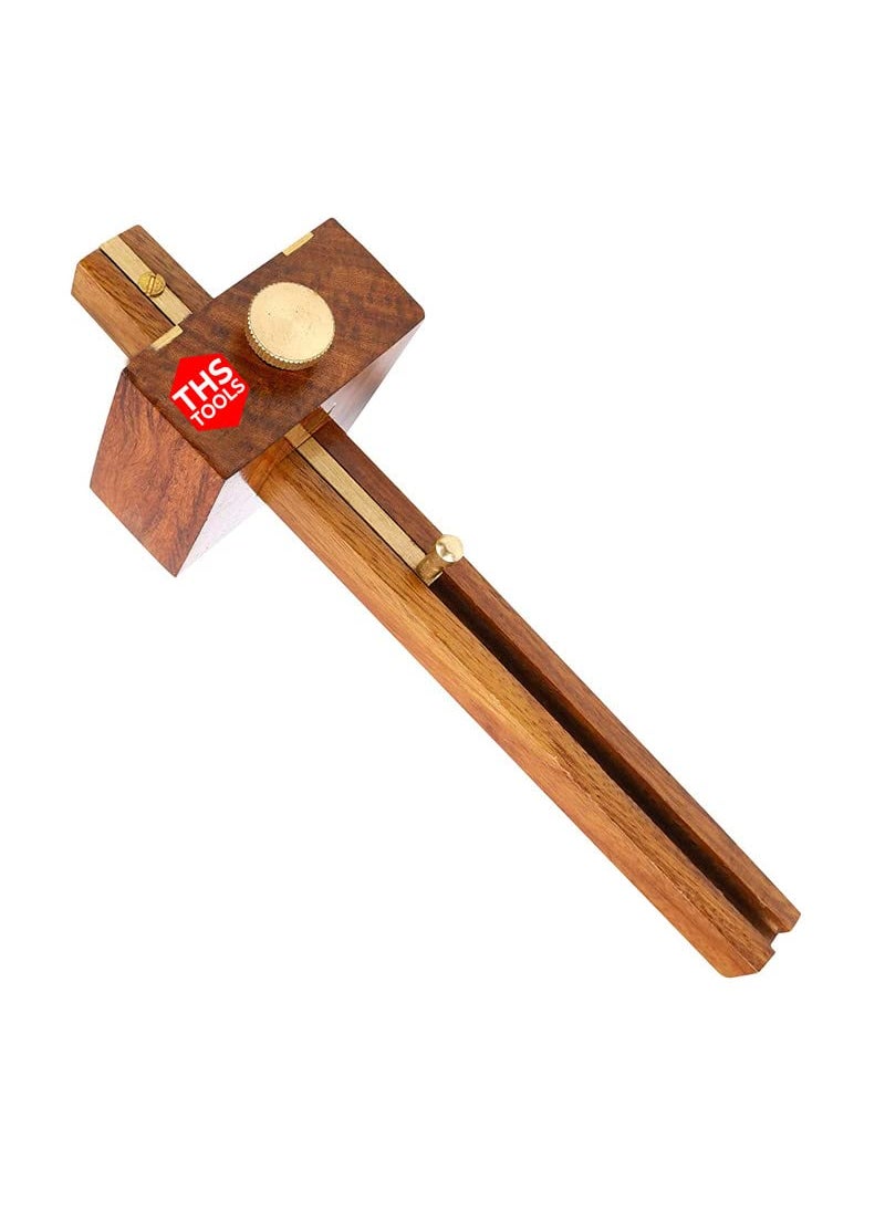 THS THS Wood 6 inch Marking Tool Woodworking Gauge Scale for Wood Crafting Used Prior to Sawing Chiseling and Cutting for Carpenters Engineers Made of Polished Wood and Brass Nut  - Image 4