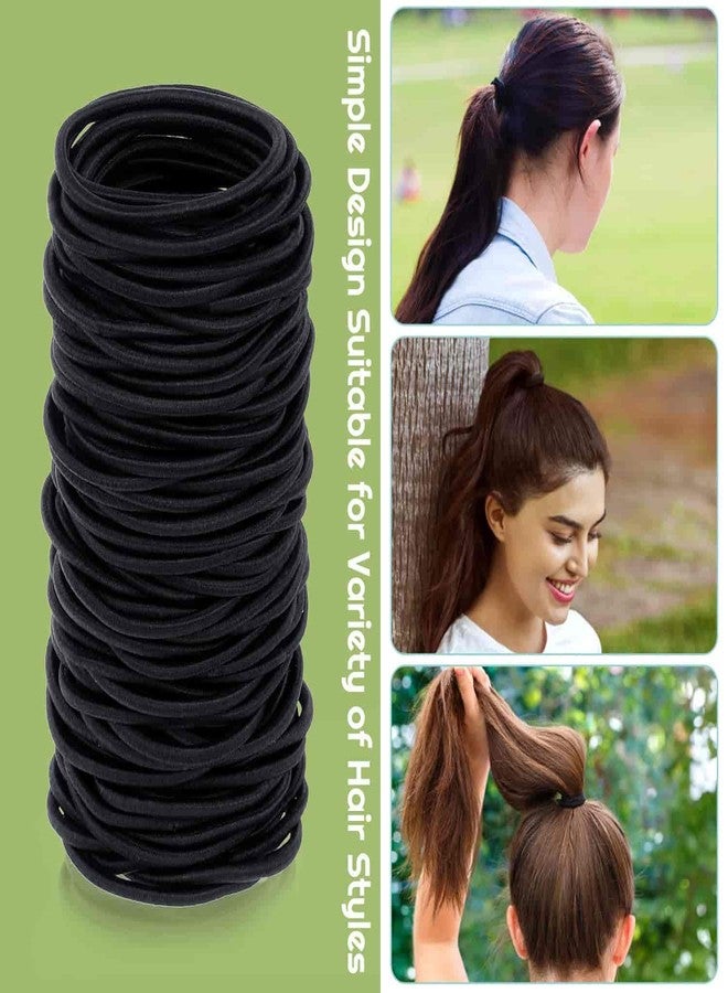 shynek 150 Pieces Black Hair Ties for Thick Curly Hair Bulk Hair Ties Ponytail Holders Hair Elastics Bands for Women or Men (4mm) - Image 4