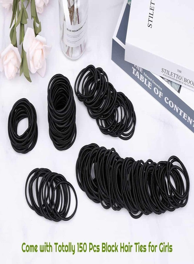 shynek 150 Pieces Black Hair Ties for Thick Curly Hair Bulk Hair Ties Ponytail Holders Hair Elastics Bands for Women or Men (4mm) - Image 2