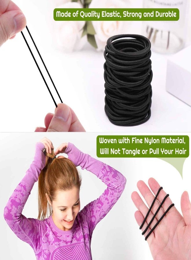 shynek 150 Pieces Black Hair Ties for Thick Curly Hair Bulk Hair Ties Ponytail Holders Hair Elastics Bands for Women or Men (4mm) - Image 3