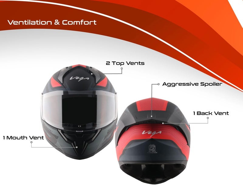 Vega Sonic Trigger Full Face Helmet-Dull Black Red-M - Image 2