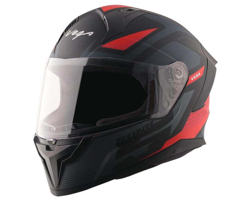 Vega Sonic Trigger Full Face Helmet-Dull Black Red-M - Image 1