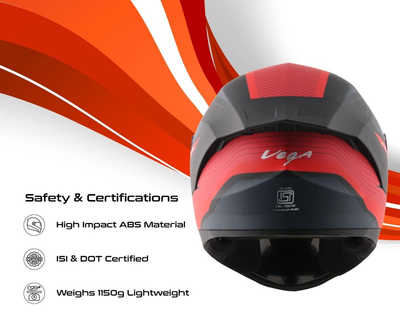 Vega Sonic Trigger Full Face Helmet-Dull Black Red-M - Image 3