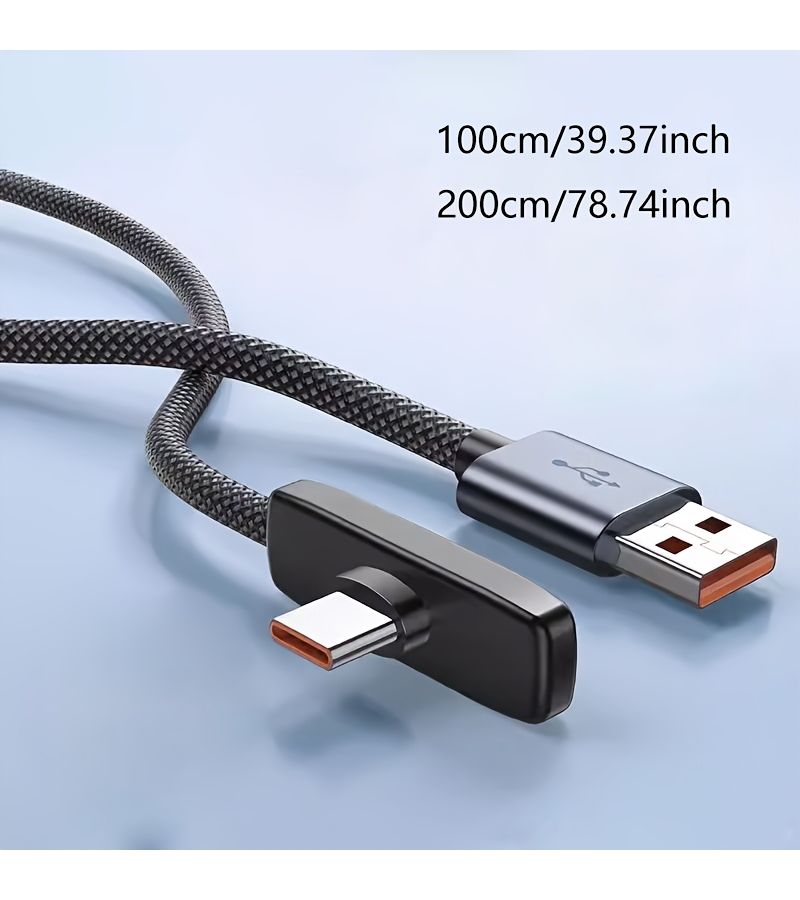 كابل شحن سريع PD بقدرة 120 واط كحد أقصى 6A، مصنوع من القماش المضفر، كابل بيانات USB-C بطول 6.6 قدم، كابل شحن نوع C مرفوع بزاوية، متوافق مع iPhone 16 و15 Pro وiPad وMacBook وSamsung وXiaomi وHuawei - Image 2