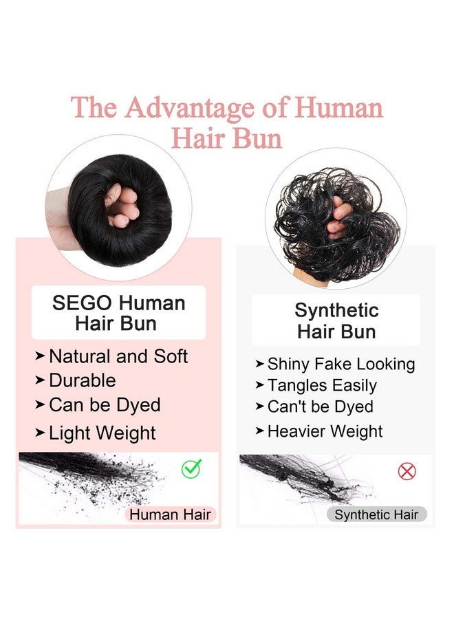 SEGO Human Hair Messy Bun Hair Piece Scrunchies Real Human Hair Wavy Curly Tousled Updo Hairpieces Donut Chignon Ponytail Extensions For Women Girls-Golden Brown&Bleach Blonde