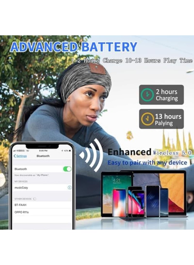 SYOSI Comfortable Bluetooth Sleep Headphones for Women, Gray Multi-Functional Headband with Ultra-Thin Speakers, Perfect for Side Sleepers, Sports and Sleep Mask Combo - Image 2