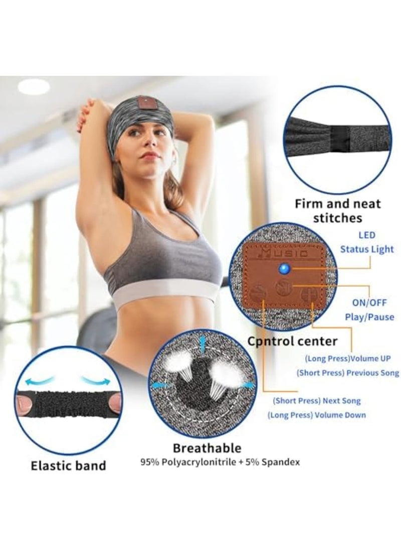 SYOSI Comfortable Bluetooth Sleep Headphones for Women, Gray Multi-Functional Headband with Ultra-Thin Speakers, Perfect for Side Sleepers, Sports and Sleep Mask Combo - Image 3
