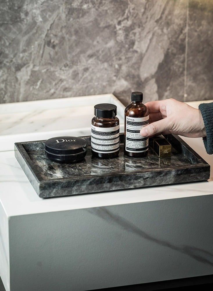 JiFENG Natural Marble Vanity Tray, Dresser Organizer Tray, Bathroom Tray, Home Decor,Multipurpose Tray- 30 x 20 CM - Image 1