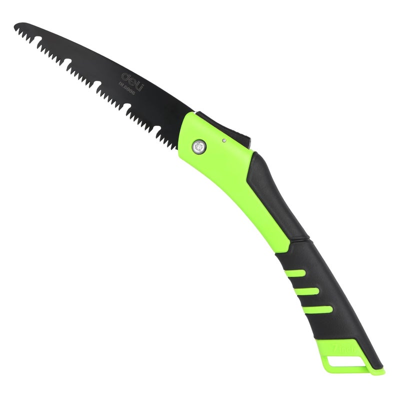 Deli DL6006 7" Folding Saw with 170mm Steel Blade ABS Handle 3-Sided Grinding Teeth Secure Lock Handsaw for Pruning Gardening Camping Wood Cutting Tree Branch (Pack of 1, Green Black) - Image 1