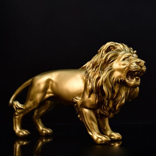 SHTWX 10 Inch Lion Statue Figurine Sculpture Resin Collectible Gifts for Lion Lover Office Home Decor Desk Accessories Decoration Garden Figurines Outdoor Decor Gold - Image 2