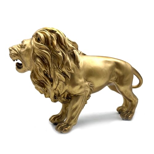 SHTWX 10 Inch Lion Statue Figurine Sculpture Resin Collectible Gifts for Lion Lover Office Home Decor Desk Accessories Decoration Garden Figurines Outdoor Decor Gold - Image 5