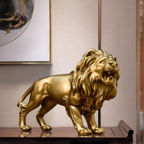 SHTWX 10 Inch Lion Statue Figurine Sculpture Resin Collectible Gifts for Lion Lover Office Home Decor Desk Accessories Decoration Garden Figurines Outdoor Decor Gold - Image 1