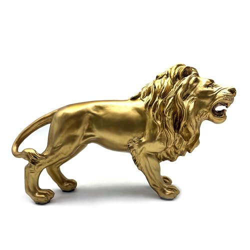 SHTWX 10 Inch Lion Statue Figurine Sculpture Resin Collectible Gifts for Lion Lover Office Home Decor Desk Accessories Decoration Garden Figurines Outdoor Decor Gold - Image 3