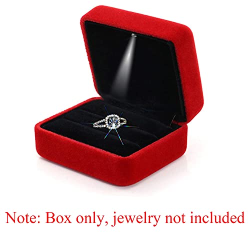 GBYAN Velvet 2 Slots Ring Box with LED Light for Ceremony Jewelry Display Gift Box for Engagement, Wedding, Red - Image 4