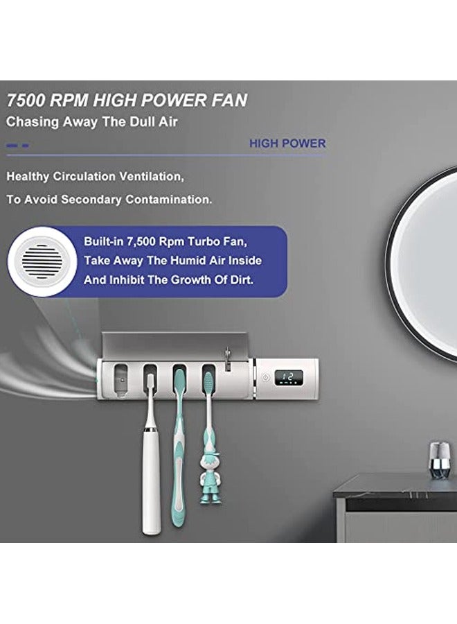 Barakah UV Toothbrush Sanitizer with Silent Fan Drying, UVA+UVC LED Sterilizer Holder, Wall Mounted, Sensing On/Off, 2000mAh Rechargeable, Ideal for Family Bathroom Toothbrush Cleaning - Image 4