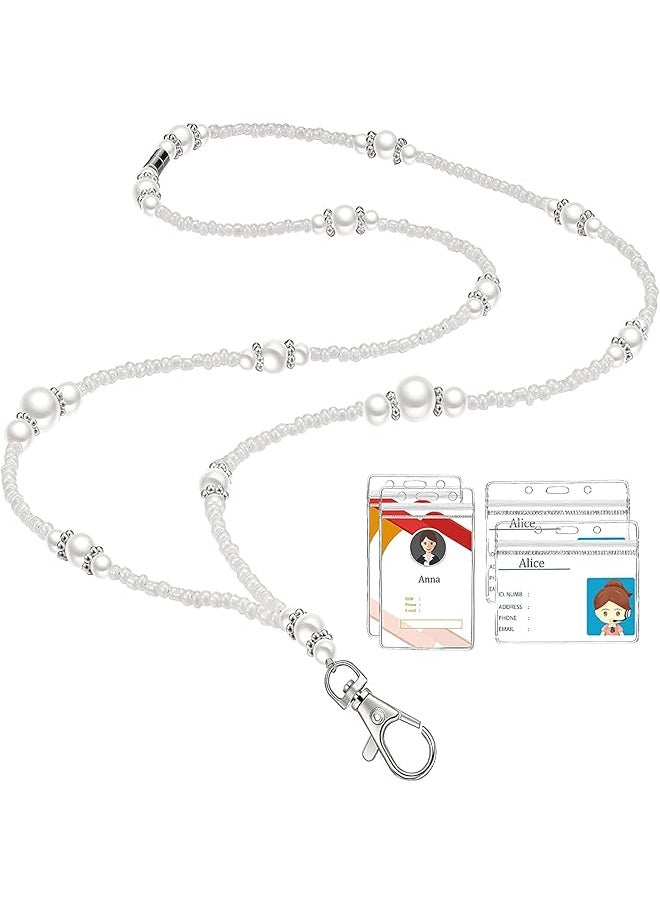 erorex Lanyard For Id Badge Name Cards Holder With Pearl Neck Strap Retractable Id Necklaces Clear Plastic Waterproof Detachable Id Card Holder With Keys Lanyard For Women Office Teacher  - Image 1