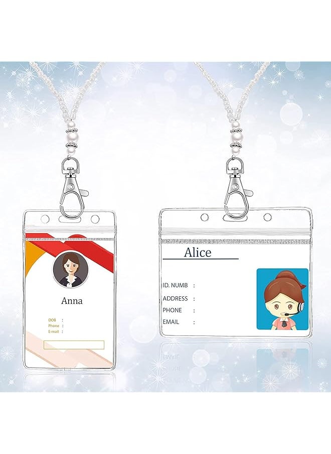 erorex Lanyard For Id Badge Name Cards Holder With Pearl Neck Strap Retractable Id Necklaces Clear Plastic Waterproof Detachable Id Card Holder With Keys Lanyard For Women Office Teacher  - Image 5