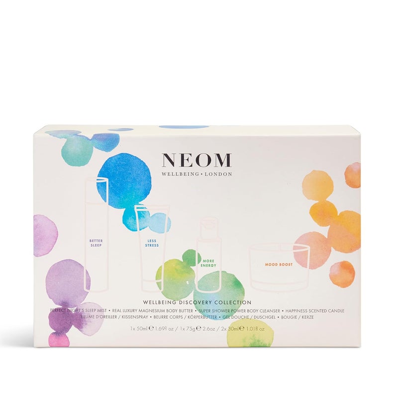 NEOM Wellbeing Discovery Collection Perfect Nights Sleep Pillow Mist Happiness Travel Candle Real Luxury Magnesium Body Butter Super Shower Power Cleanser Gift Set - Image 5